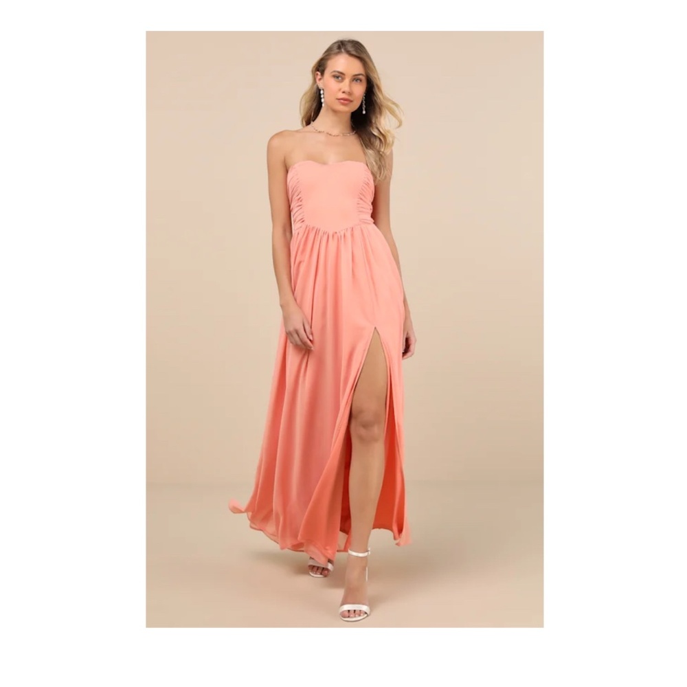 Peach strapless gown